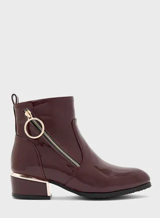Zip Detail Gold Heel Boot