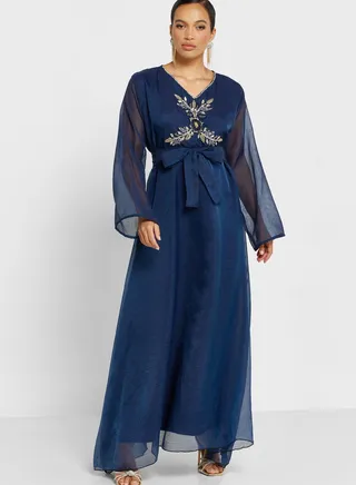 Embellished Belted Jalabiya