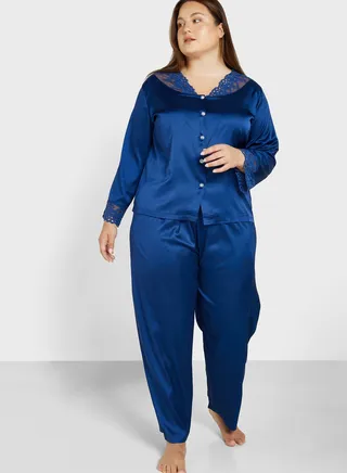 Lace Detail Solid Pyjama Set