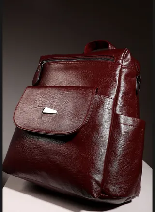 Solid Zip Lock Regular Vegan Leather Backpack with Detachable Strap For Women