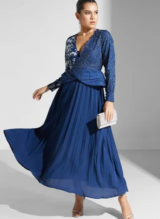 Surplice Neck Plisse Dress