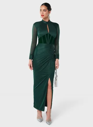 Velvet Corset Belt Shimmer Dress