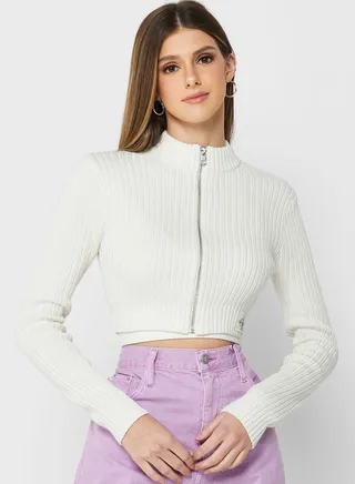 Zip Detail Crop Sweater