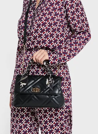 Quilted Satchel Handbag With Scarf Tie Handle