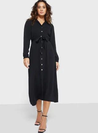 Button & Tie Detail Dress