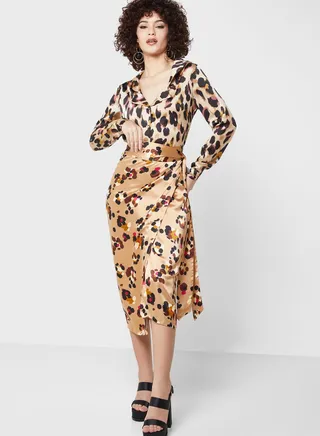 Printed High Waist Tie Detail Skirt
