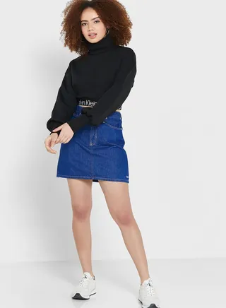 Button Detail Denim Skirt