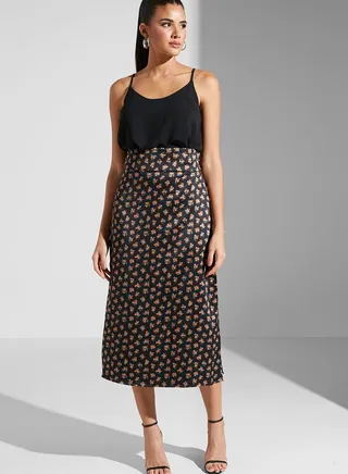 Printed Pleated Midi Skirt