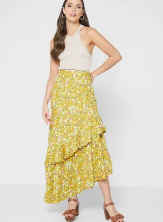Ruffle Detail Asymmetric Skirt