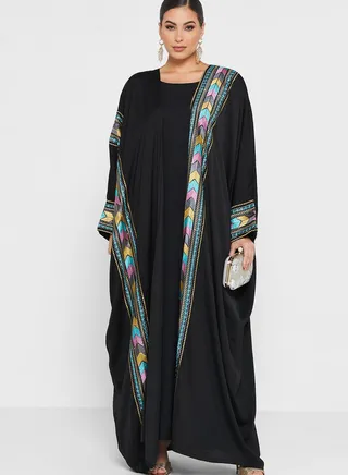 V-Neck Embroidered Abaya