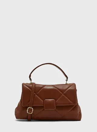 Quilted Square Buckle Satchel Bag