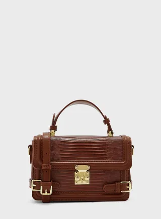 Textured Hardware Detail Satchel Bag
