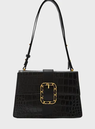 Chain Buckle Croc Effect Satchel Bag