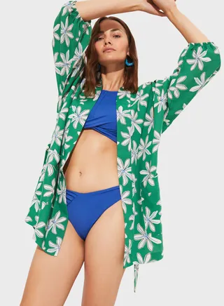 Puff Sleeve Floral Printed Kimono