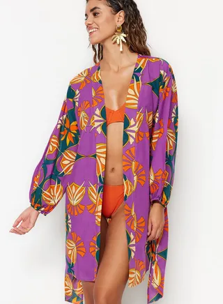 Balloon Sleeve Printed Kimono