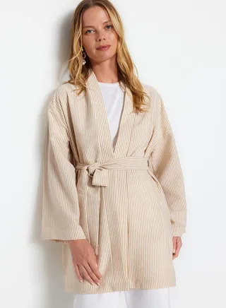Striped Tie Detail Kimono