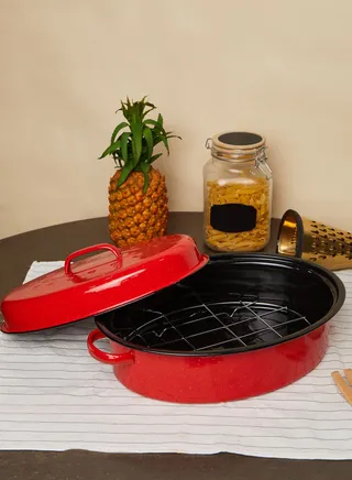 Enamel Oval Self Basting Roasting Tin