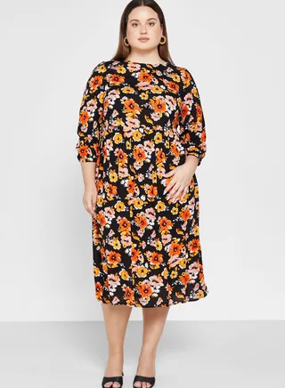 Floral Print Ruffle Detail Dress