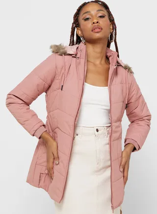 Longline Padded Jacket With Hood