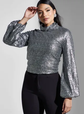 Puff Sleeve Sequin Top