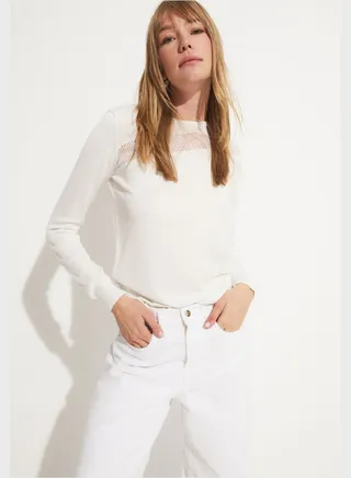 Openwork Detail Crew Neck Sweater