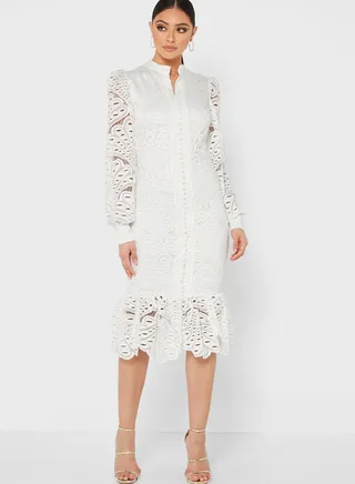 Eyelet Lace Detail Fit & Flare Dress