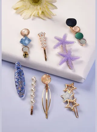 Pack of 7 Gold Plated Designer Stone Pearl Hair Pin