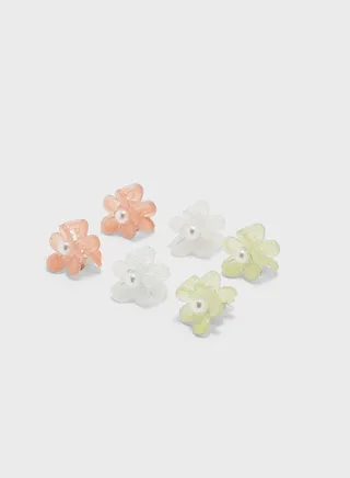 6 Pack Of Mini Pearl Flower Claws