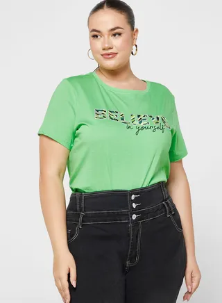 Round Neck Slogan T-Shirt
