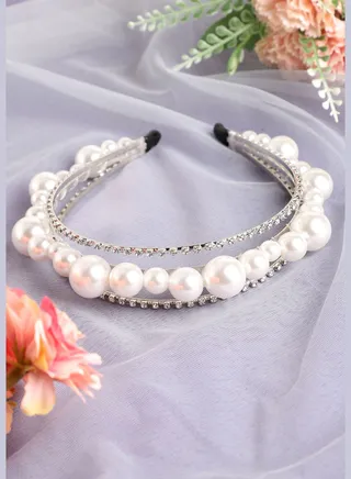 Silver Plated Pearls Western Wear Hair Band For Women