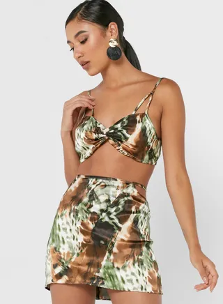 Printed Strappy Crop Top