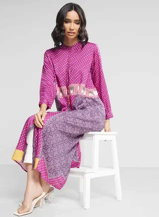 Printed Button Detail Kurti