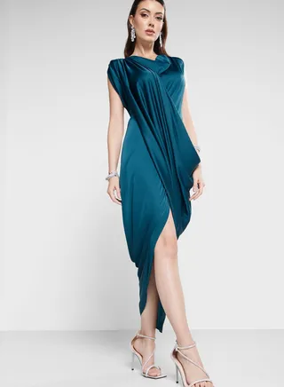 Gathered Cowl Draped Dress