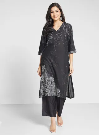 V-Neck Printed Kurti