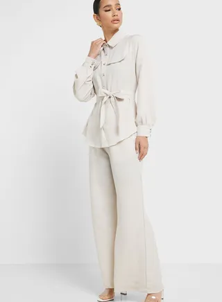 Belted Shirt And Pant Set