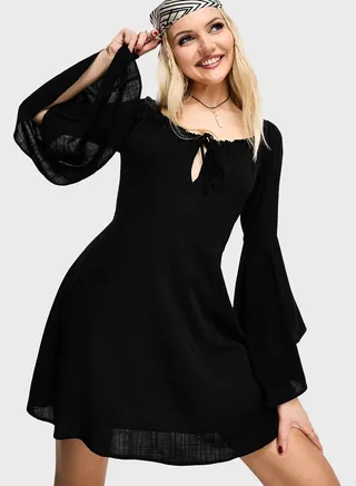 Fluted Sleeve Corset Dress