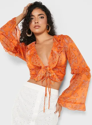 Paisley Print Ruffle Top