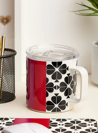 Stainless Steel Coffee Mug, Black Spade Flower