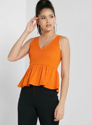 V-Neck Ruffle Detail Peplum Top