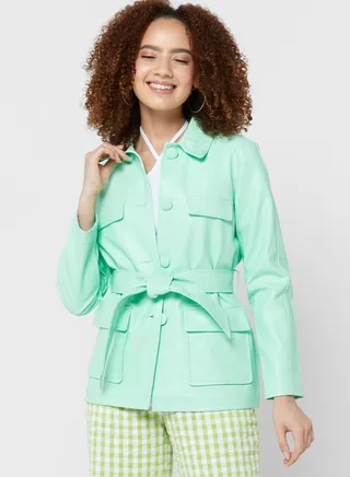 Waist Tie Pocket Detail Shacket