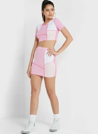 Colorblock Top & Skirt Set