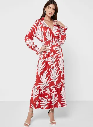 Surplice Neck Fit & Flare Dress