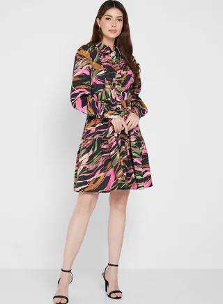 Printed Tiered Collar Neck Dress