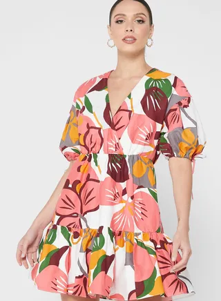 Floral Print Ruffle Detail Dress