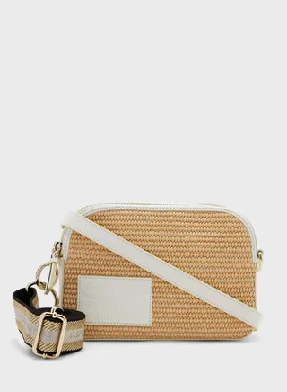 Stello Branded Webbing Raffia Crossbody Bag