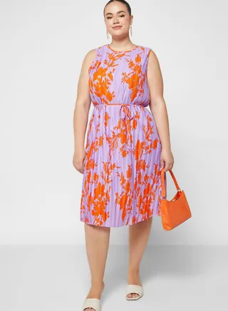 Printed Plisse Dress