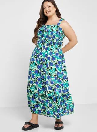 Strappy Printed Tiered Dress