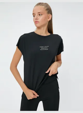 Short Sleeve Crew Neck Slogan Printed Sport T-Shirt