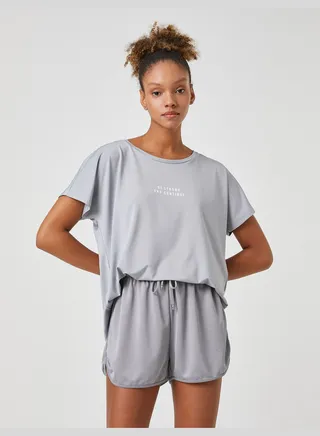 Scoop Neck Slogan Printed Oversized T-Shirt