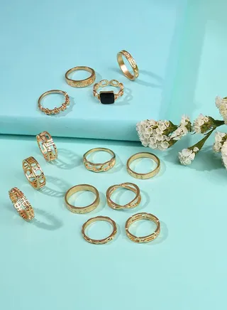 Pack of 13 Gold Plated Designer Stone Ring